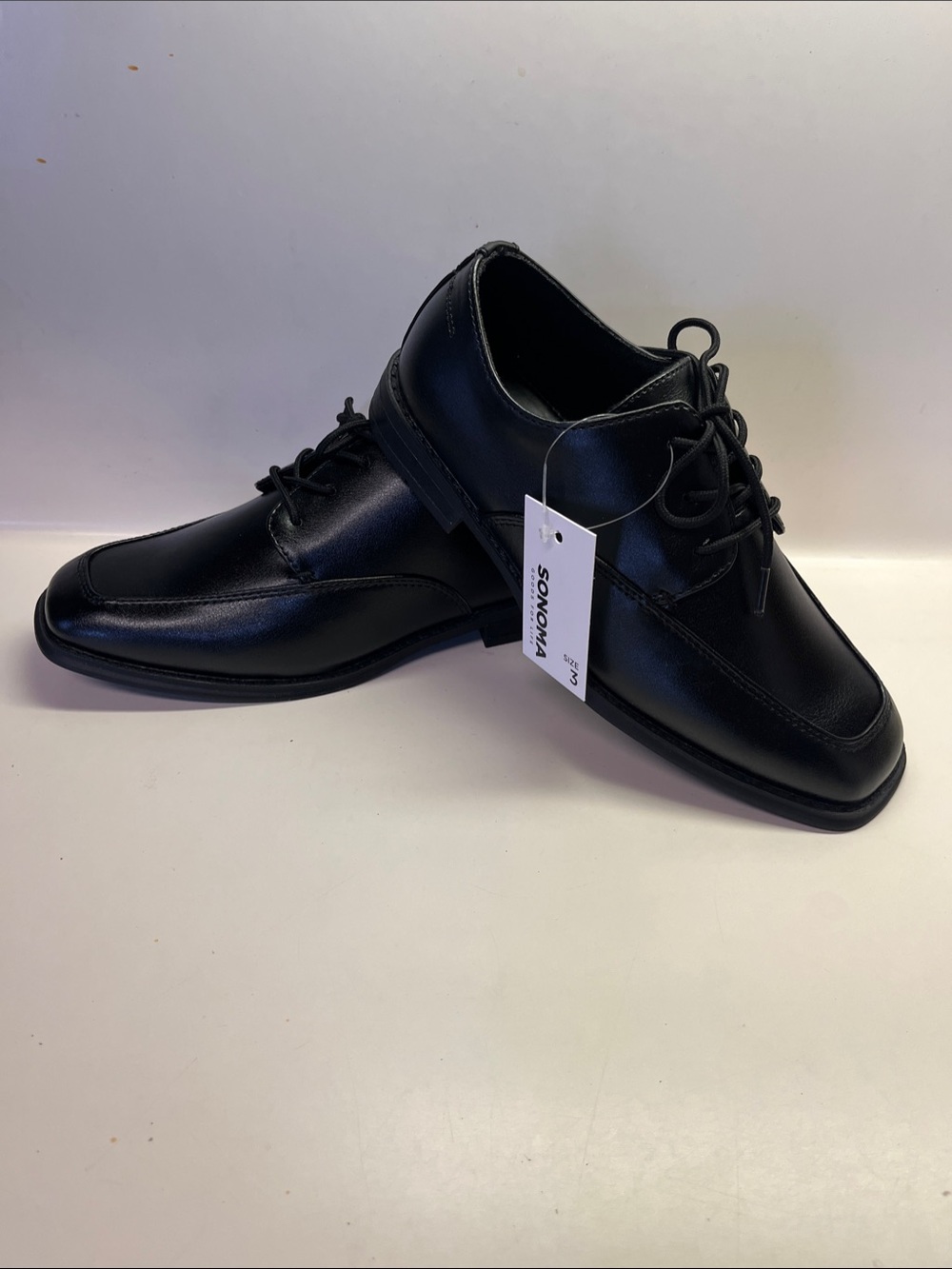 Sonoma Black Boys' Lace-Up Dress Shoes - Smooth Faux Leather